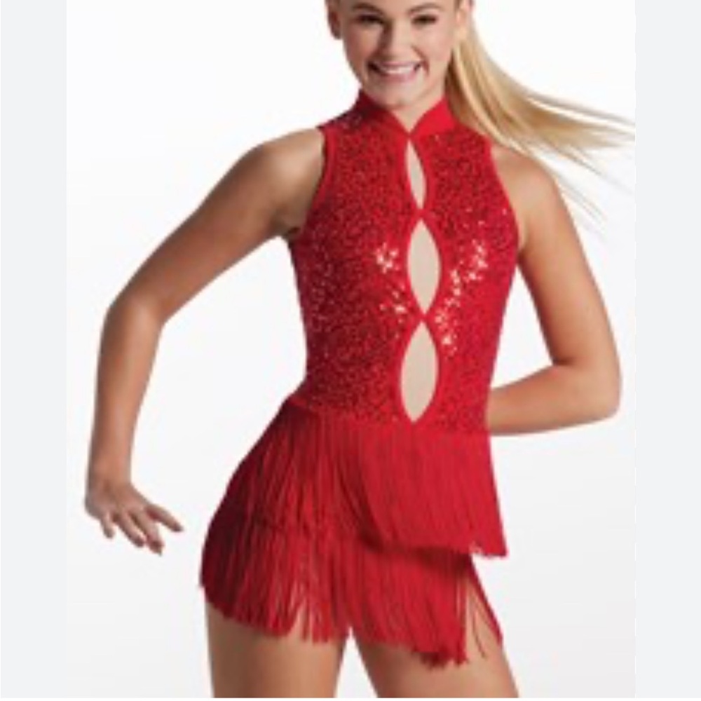 Balera Red Sequin Fringe Dance Costume